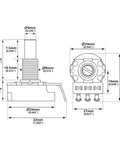 Audio A250K And B250K M8 Through Hole Guitar Potentiometers diagram with dimensions and M8 thread for Les Paul and Strat guitars