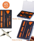 45 Piece Precision Screwdriver Set with Case for Electronics Repair, shown with organized bits and compact carrying case