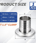 1.5 Inch Tri Clamp To Hose Barb Adapter dimensions with measurements for SUS304 stainless steel sanitary fitting.