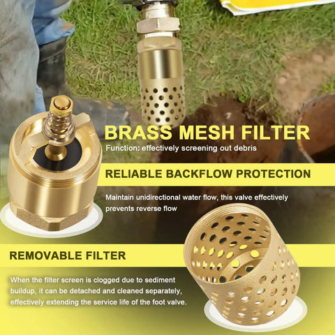 Well Pump Foot Valve 1-1/4 Inch Female NPT Check Valve With Brass Body, Strainer, 0.18 Inch Filter Holes in action