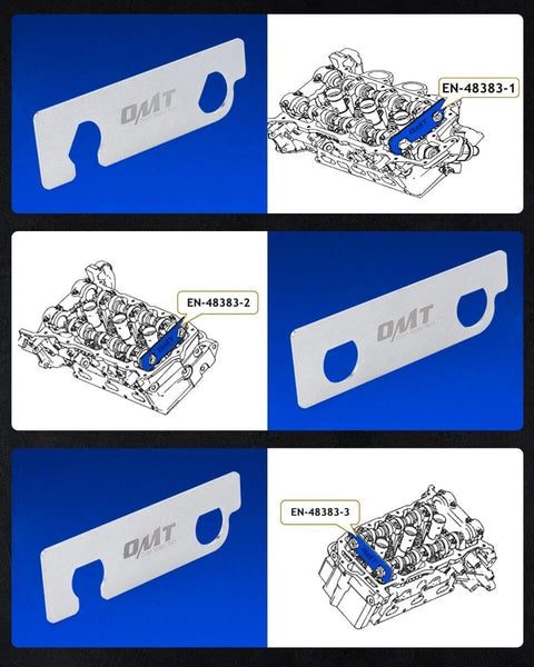 Camshaft Retaining And Alignment Tool Kit EN 48383 EN 46105 for V6 Engines with diagrams showing tool placement