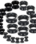 Silicone Ear Gauges And Plugs Kit For Ear Stretching Black Invisible Rings Tunnels For Men And Women in sizes 4mm to 20mm