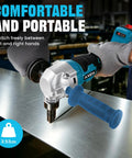 Heavy Duty Cordless Metal Nibbler With 30k Rpm Power For Cutting Steel Sheet Up To 18 Gauge And Aluminum, comfortable grip in use.