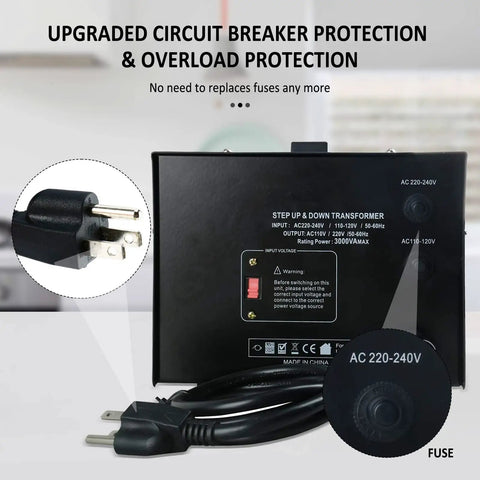 Beefy Step Up Down Voltage Transformer Converter With Built In Meter For 110V Or 220V Use, Circuit Breaker Protection, Heavy Duty Cord, Lightweight Yet Solid, Regulates Input From 85 To 130 Or 180 To 260 Volts To Output 110V Or 220V