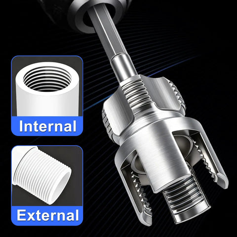 Cuthollow Comprehensive Pipe Threading Tool Set With Three Reamer Drill Bits and Matching Threaders for PVC plumbing repair visible.