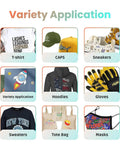 Variety of applications for Dark Fabric DTF Transfer Film Roll including t-shirts, caps, sneakers, hoodies, gloves, and more.