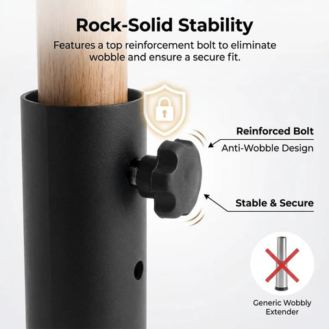 Heavy Duty 4 Pack Table Leg Extenders Raise Height From 3.6 To 5.2 Inches showing reinforced bolt and anti-wobble design.