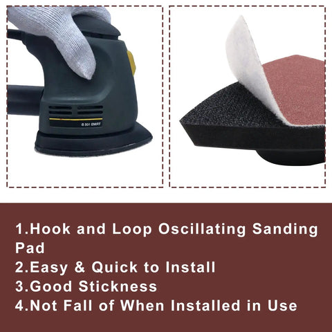 Two Pack Three One Eighth Inch Oscillating Tool Sanding Pad And Fifty Triangular Sanding Pads Set with tool and pad close-up