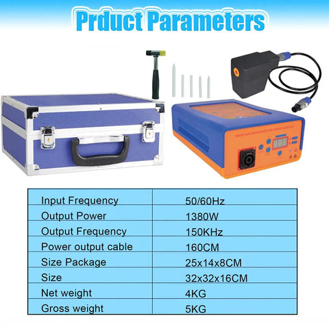Auto Body Paintless Dent Repair Kit With 1.38kW Dent Puller Digital Display Overheat Protection Portable Case shown with specs