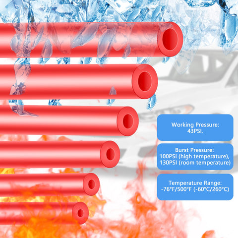 Dope Red Silicone Vacuum Hose Kit With Color Matched Connectors, 6 Size Tubing Set, showing red silicone hoses in various sizes