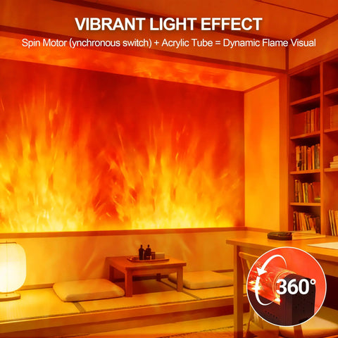 Smart RGBW Wave Wall Light With Water Ripple Projector creating a dynamic flame visual effect in a cozy living room.