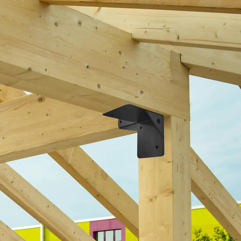 Installed 3-Way Right Angle Pergola Corner Bracket Kit, 4x4 Inch, 4 Pack With Screws for Wooden Pergolas and Outdoor Structures