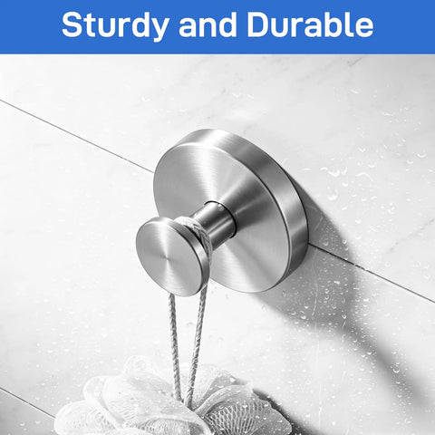Heavy Duty Black Suction Cup Hooks Two Pack No Drill Bathroom Wall Adhesive Rack For Towels Robes And Fitness Gear Featuring Hella Strong Silicone Base That Snags Tight On Glass Or Tile With Zero Hassle, showing stainless steel hook holding a loofah.