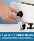 Hand installing Six Pack Stick On Cabinet Knobs Self Adhesive Handles Stainless Steel Anti Rust Durable Modern Kitchen Drawer Pulls