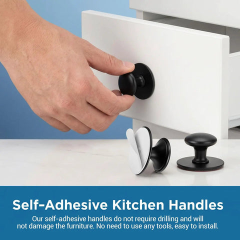 Hand installing Six Pack Stick On Cabinet Knobs Self Adhesive Handles Stainless Steel Anti Rust Durable Modern Kitchen Drawer Pulls