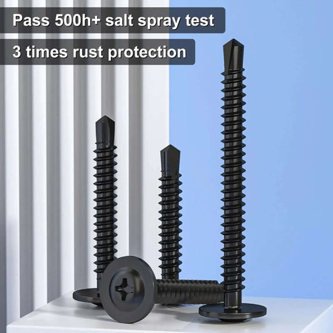 Heavy Duty Self Tapping Screws Assortment Kit For Metal Size 8, 180 Pieces, 410 Stainless Steel Self Drilling Screws on display