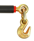 Gold zinc-plated hook detail of 4 Pack Foldable Handle Load Binder With 2 Grab Hooks For 7,100 Lb Working Load Limit Fits Five Sixteenth To Three Eighth Inch Grade Seventy Chains Beefy Heavy Duty Ratcheting Tie Down Tool For Secure Hauling.