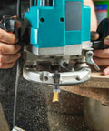 Weekend Warrior Approved Dovetail Router Bit Set Two Piece Pack With One Quarter Inch Shank cutting wood with router.