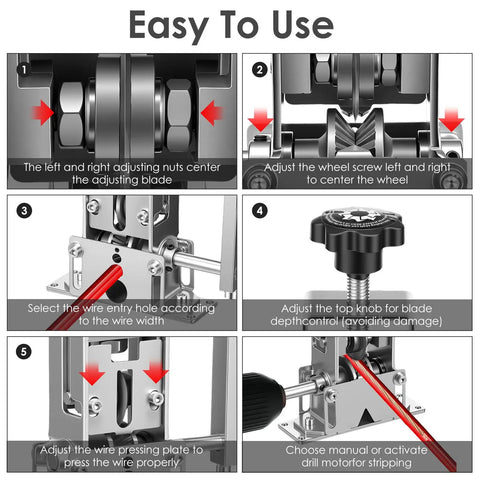 Heavy Duty Drill Powered Wire Stripper Machine For Copper Scrap Recycling And Electrical Work With Hand Crank Backup step-by-step setup guide.