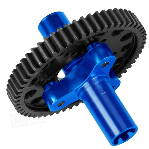 Metal Spur Gear Slipper Clutch 57T 32P With 15T 16T 17T Pinions Upgrade Kit for RC Trucks, navy blue close-up view.