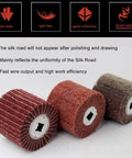 Heavy Duty 3-Pc Nylon Wire Polishing Wheel Set For Metal Grinding With 60 To 320 Grit Abrasive Cloth Pads showing three abrasive wheels.