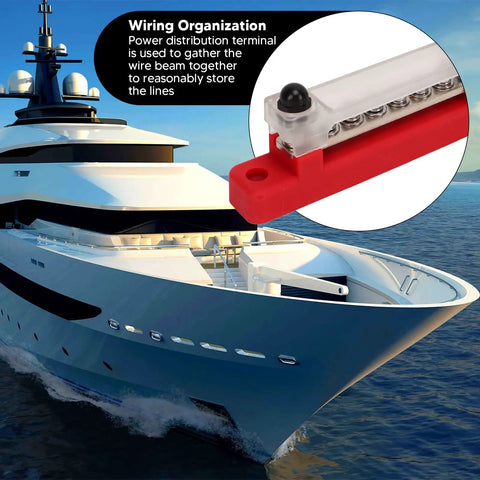 Six Terminal Bus Bar Power Distribution Block High Current 150A DC 48V with cover on a yacht