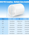 4 Inch PVC Pipe Coupling Adapter Slip To Slip Heavy Duty UPVC Connector chart with dimensions in Schedule 40 plumbing sizes