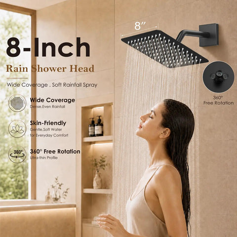 Badass Matte Black 8 Inch Rainfall Shower Combo With Handheld Wand And Tub Spout Diverter Heavy Duty Brass Valve Complete Setup For Killer Bathroom Upgrades