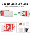 Built Tough Dual Head Emergency Exit Sign With Bright Red Led Lights Adjustable Commercial Backup Battery Plug In Self Test Ul Rated Works Great For Office 6 Pack, showing double-sided design and battery backup.