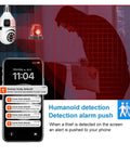 Top Shelf Dual Lens Bulb Wifi Security Camera With Zero Hassle Setup For Indoor Spaces Featuring Ai Human Tracking 360 Degree Pan 180 Degree Tilt Night Vision Plus Two Way Audio alerting on phone with detected human in image.