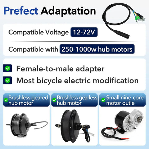 9 Pin Hub Motor Extension Cable Female Waterproof Connector For E Bike 12-72V 250-1000W Power Cable 60 Cm Length
