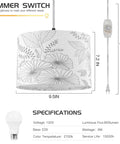 Plug In Pendant Light With Dimmable Switch, floral shade, clear cord with light switch, 15ft length, bulb specs shown