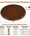 Top Shelf Walnut Lazy Susan Turntable 35.5 Inch oversized round tray with dimensions for table settings and use.