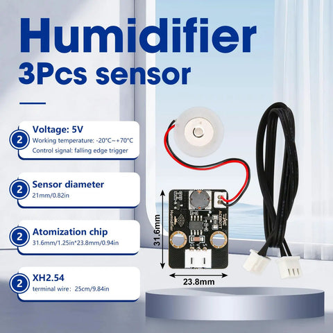 3Pcs Humidifier Module Kit With Spray Atomization Plate And Circuit Board For Ultrasonic DIY Projects 5V Piezoelectric Atomizer Module For Fine Mist Spray And Incubation Experiments, 21mm sensor