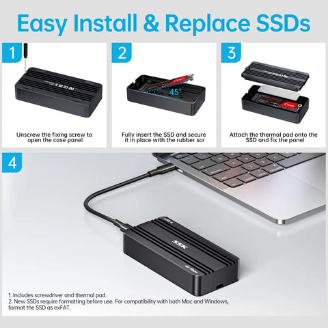 Setup guide for Hella Fast USB4 NVMe Enclosure For M.2 SSD Drives with steps for easy installation and connection.