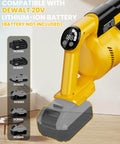 Cordless Vacuum Cleaner For Dewalt 20V Battery Compatible 7 In 1 Lightweight Stick Vacuum With HEPA Filter 350W Brushless Motor 35KPa Suction 3 Modes For Carpet Floor And Car Battery Not Included, shown in yellow color with digital display and battery slot.