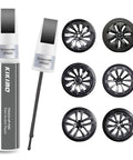 Tesla Rim Touch Up Paint Kit For Model Y, Model 3, Model S, And Model X Wheels with pen tip and wheel finishes shown
