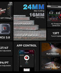 Image showing features of an App Controlled 60Amp Plasma Cutter with Pilot Arc for 120 240V cuts, LED display, 2T 4T modes, MCU 3.0, rust removal.