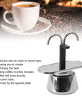 Heavy Duty Stainless Steel Mocha Pot 2 Cup Dual Pipe Stovetop Espresso Maker Smooth Pour for brewing coffee.