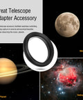 Rock Solid All Metal M48 To M42 Telescope Adapter 0.75 Pitch Aluminum Anodized against celestial images of moon, planet, nebula