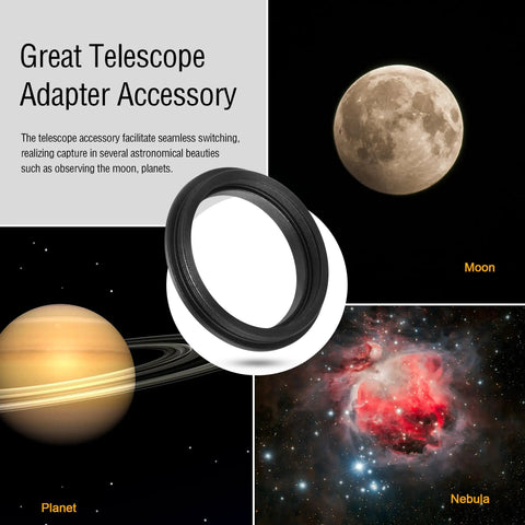 Rock Solid All Metal M48 To M42 Telescope Adapter 0.75 Pitch Aluminum Anodized against celestial images of moon, planet, nebula