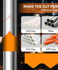 Image showing different pipe types with a focus on 10 Piece Pipe Saddle Template Cutting Guide Set With Precision Wrap Around Pipe Notcher And Insulation Cutting Tool Kit For Accurate Arc Edge Tube Cutter Templates For Welding And Plumbing DN20mm To DN200mm.