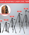 Adjustable Laser Level Tripod For Line And Point Lasers With One Quarter Twenty Mount, Extends 20.5 To 55 Inches, Collapsible Legs And Non Slip Feet, Stable Swivel Base, Carrying Pouch, For Precise Measurements On Any Job Site., aluminum laser tripod folded and extended to 55 in