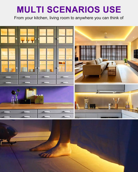 Warm White 3000K 16.4 Foot LED Strip Lights 12V Tape Light With 300 LEDs Per Reel illuminating kitchen and living room