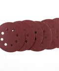 Super Tough 5 Inch Hook And Loop Sanding Discs With Eight Holes For Dustless Vibes, red alumina grinding discs, for surface preparation.