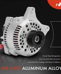 130 Amp 12V Alternator Replacement With 8 Groove Pulley For Ford F150 F250 Expedition E Series And Lincoln Navigator 1997 1998 1999 2000 4.6L 5.4L Direct Fit Easy Install Durable Quality, close-up view showing die-cast aluminum alloy construction.