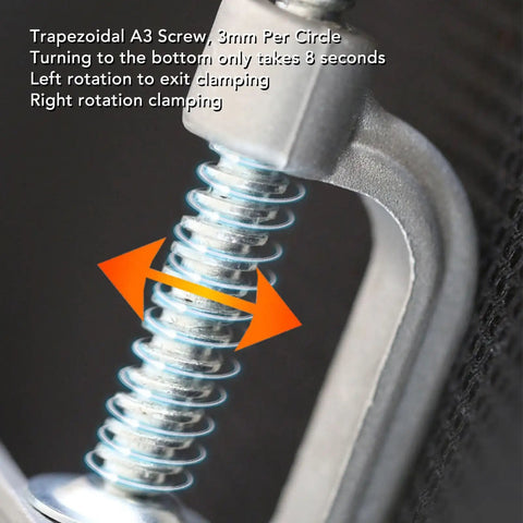 Close-up of Built Tough Adjustable Right Angle Corner Clamp trapezoidal A3 screw for welding, woodworking, metalworking