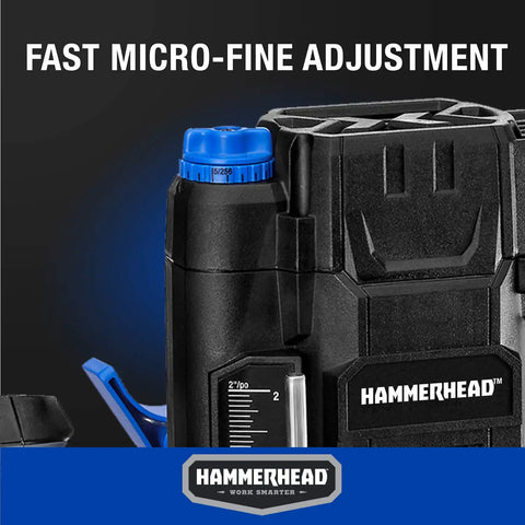 Close-up of 10 Amp Variable Speed Plunge Router Kit With Parallel Guide And Vacuum Adapter For Woodworking Easy Bit Depth Adjustment Integrated Spindle Lock Onboard Wrench HAPR100.