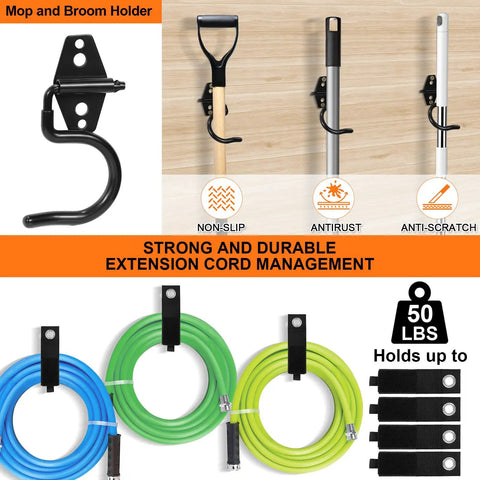 Heavy Duty Garage Hooks Storage Kit With Anti Slip Steel Wall Mount Hangers For Ladders Bikes Garden Tools And Hose