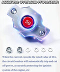 Heavy Duty Marine Grade 50 Amp Push Button Reset Circuit Breaker Built Like A Tank For Mercury Mercruiser Sterndrive close-up view.